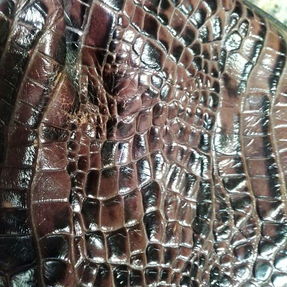 BRAHMIN Brown XL CROC Embossed Leather Shoulder Handbag Tote HOBO - Picture 7 of 12